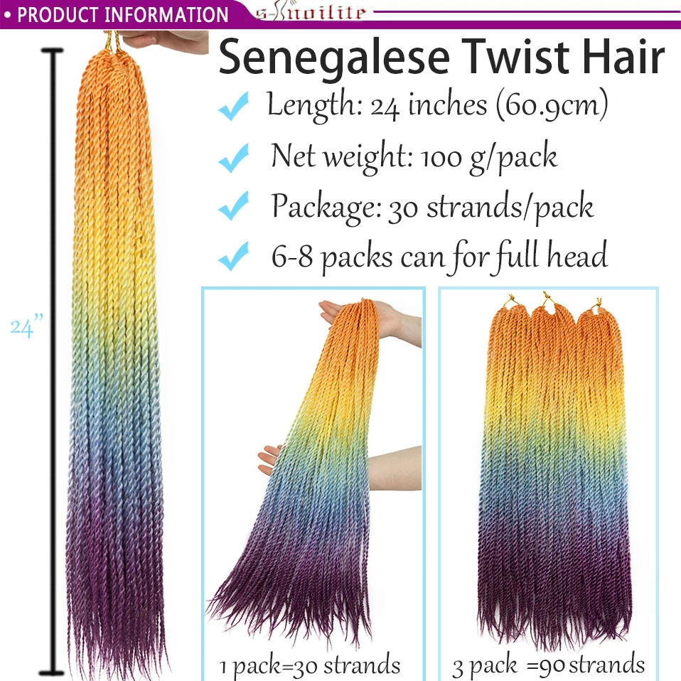 BENEHAIR Senegalese Twist Hair Crochet Braids Hair Synthetic Braiding Extensions 30 Roots/pack Ombre Braids For Women