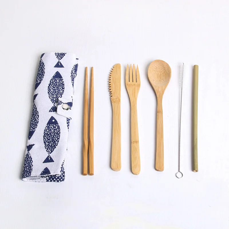 Tableware suit-7 Деревянная посуда, нож, вилка, ложка, палочки для еды и соломинка, набор, портативные многоразовые кухонные инструменты для защиты окружающей среды - Цвет: Tableware suit-7