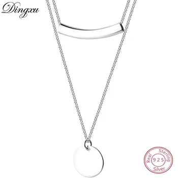 

Real 100% 925 Sterling Silver Fashion Jewelry Double Chain Geometric Round Bent Pipe Choker Pendant Necklace For Women Party