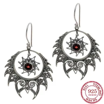 

S925 Sterling Silver Vintage Earrings Hindu Shiva Fire Earring Pendant Natural Lady Dangle Drop Earrings Jewelry Gift for Women