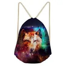 Сумки с объемным рисунком волка для женщин, мужчин и девочек, рюкзак на шнурке, крутой дорожный мешочек для хранения Mochila