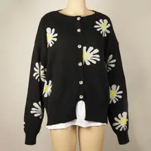 

65% Dropshipping!!Winter Autumn Women Sweater Cardigan Long Sleeve Marguerite Print Knitted Jacket Coat for lady