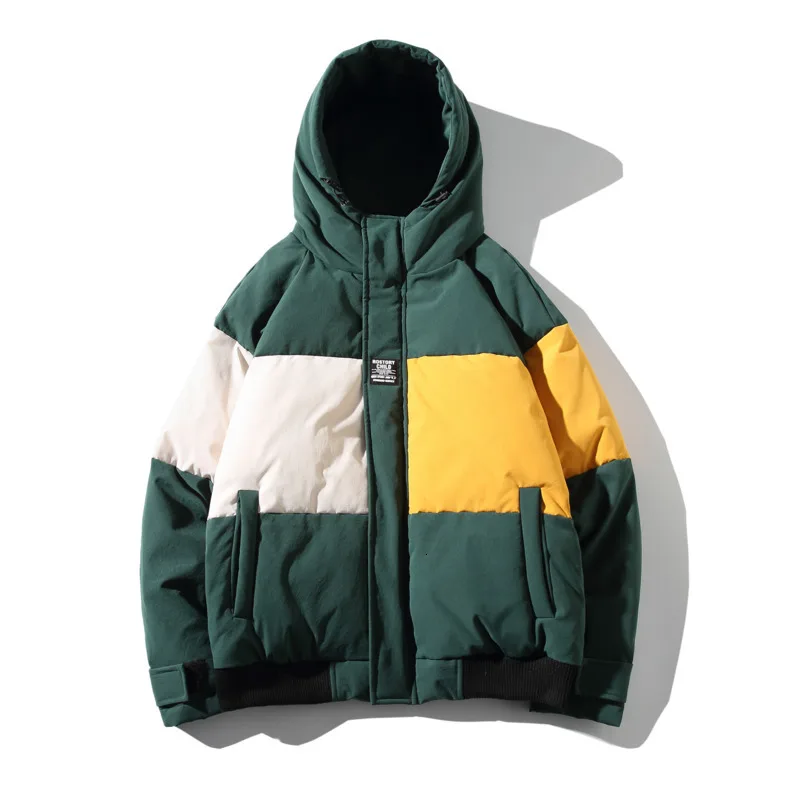 Winter Down Jacket Men's Warm Thicken Parka Men Fashion Hit Color Hooded Coat Man Loose Cotton Jacket Male Clothes Outwear M-3XL