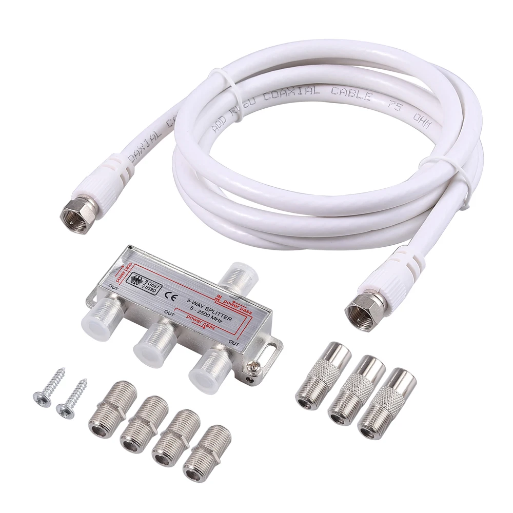 eSYNiC 1pcs /2pcs 3-Way Coax Cable Splitter 1 In 3 Out For Aerial TV Broadband MoCA 5-2500MHz Connector Satellite Receiver indoor aerial