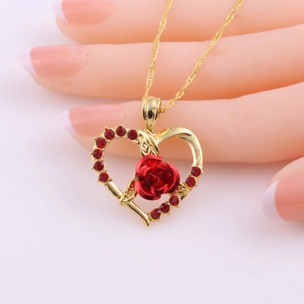 Heart shaped Rose Pendant Necklace Love 