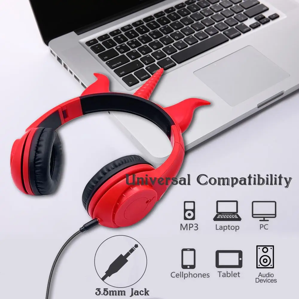 Unicorns Kids Headphones Devil Headsets Wireless Bluetooth Earphone Glowing Music Cartoon Headset for Boys Girls Gifts
