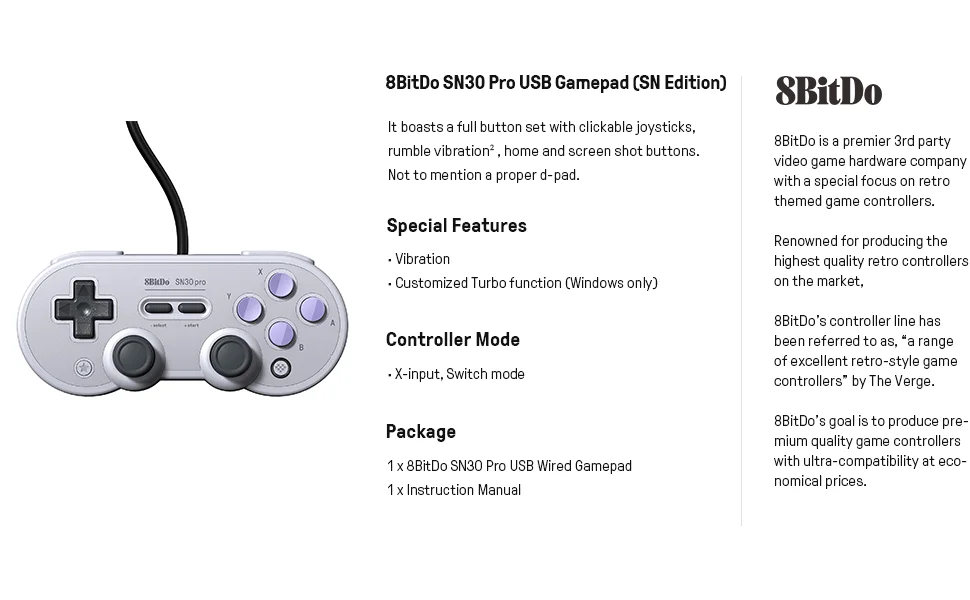 2pcs 8bitdo Sn30 Pro Usb Gamepad Wired Controller For Windows Steam Windows Raspberry Pi Switch Gamepads Aliexpress