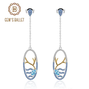 

GEM'S BALLET 925 Sterling Silver Landscape Painting Drop Earrings 0.56Ct Natural Swiss Blue Topaz Earrings for Women Jewelry