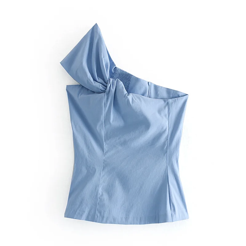 Женский сексуальный синий укороченный топ на одно плечо блуза с открытой спиной