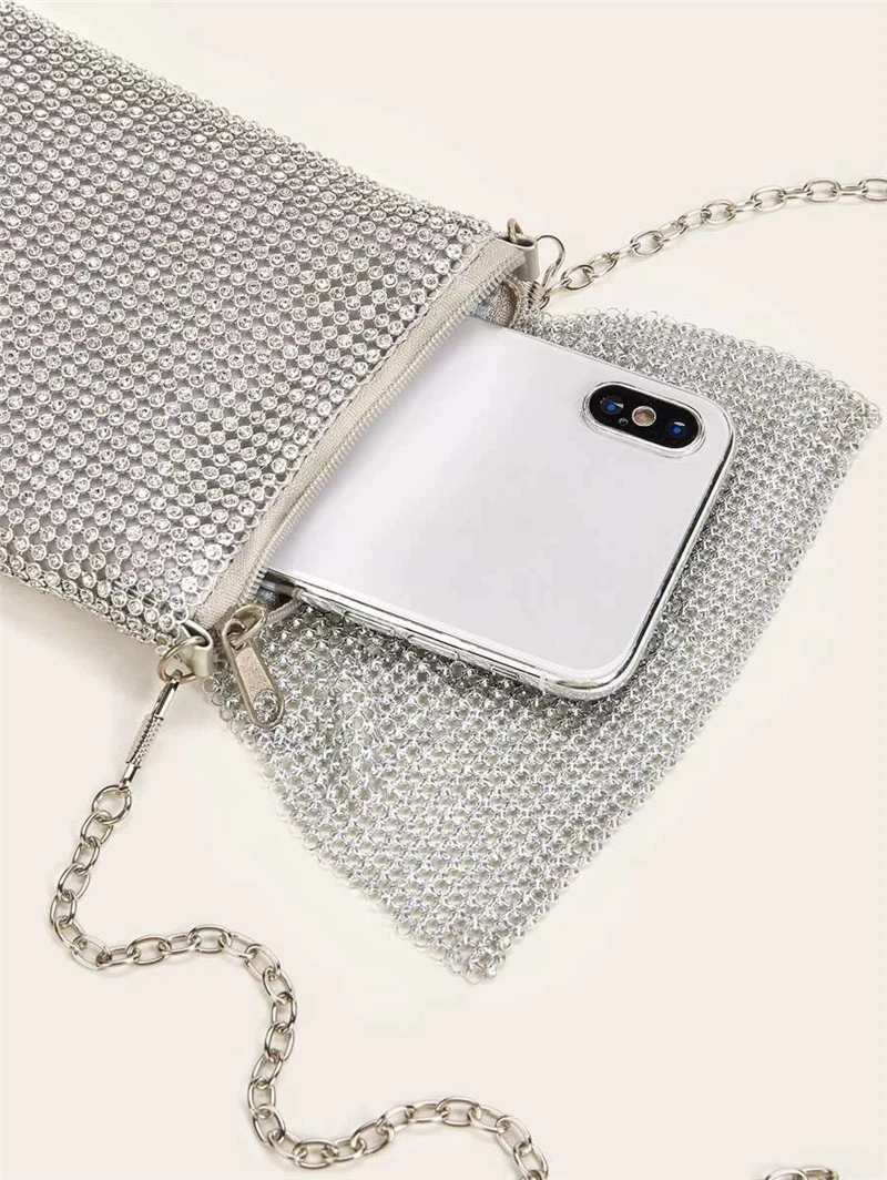 Evening Handbags Clutch Purses for Women Metal mesh Small Crossbody Bag Cell Phone Purse Wallet