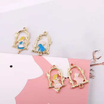 

10pcs Enamel Alice Rabbit Swinging Charms Pendants Girls Metal Charms Fit DIY Jewelry Accessories Earring Bracelet Finding Decor