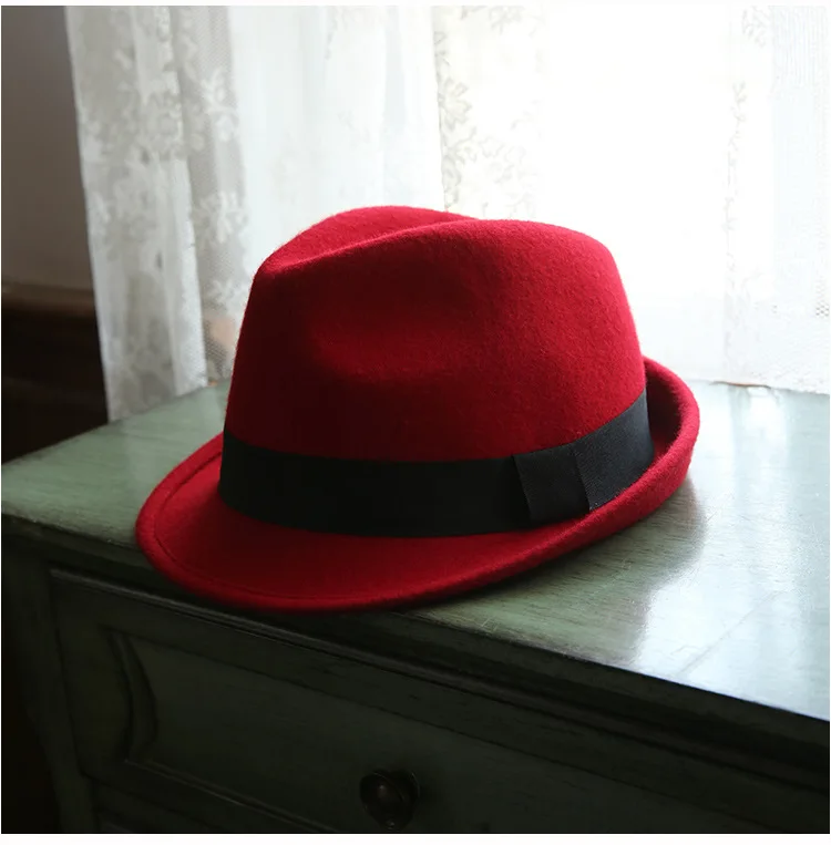 Ретро Красная Англия Fedoras Flanging Панамы австралийская шерсть Черный узкий джазования с полями шляпа осень/зима шляпы для женщин Повседневная одежда