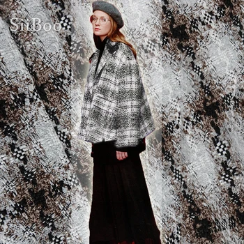 

American style white brown plaid lurex weaving woolen fabric for coat dress heavyweight woolen tissu tecidos stoffen SP4704