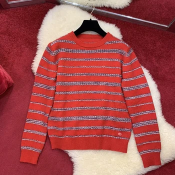 

Striped Loose Ladies Sweater Pullover 2020 Autumn Winter New Arrival Red Jumpers Knit Sweaters Women Pull Femme