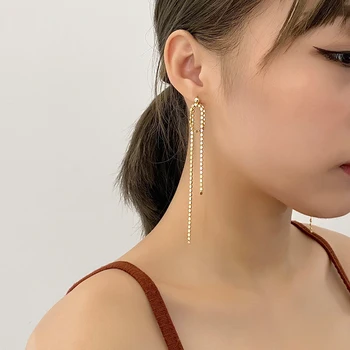 

GHIDBK Dainty 925 Sterling Silver Long Tassel Stud Earrings Unique Design Beaded Silver Earrings Studs Fine Street Style Earring