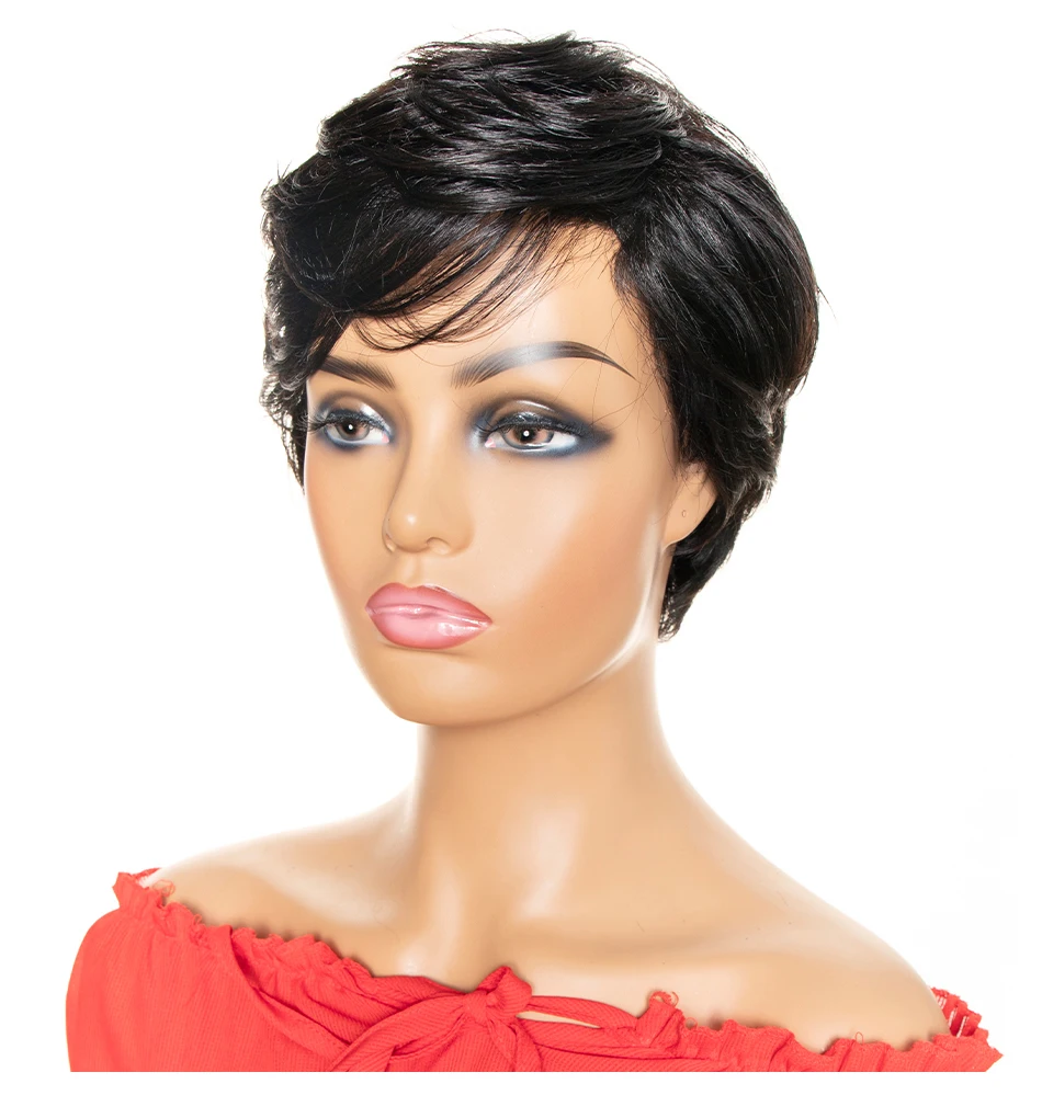 Perucas de Cabelo Brasileiro para Preto Humano Curto Pixie Corte Reto Remy Cabelo Máquina Feita Destaque Cor Barato Glueless Peruca 87 Apliques e perucas