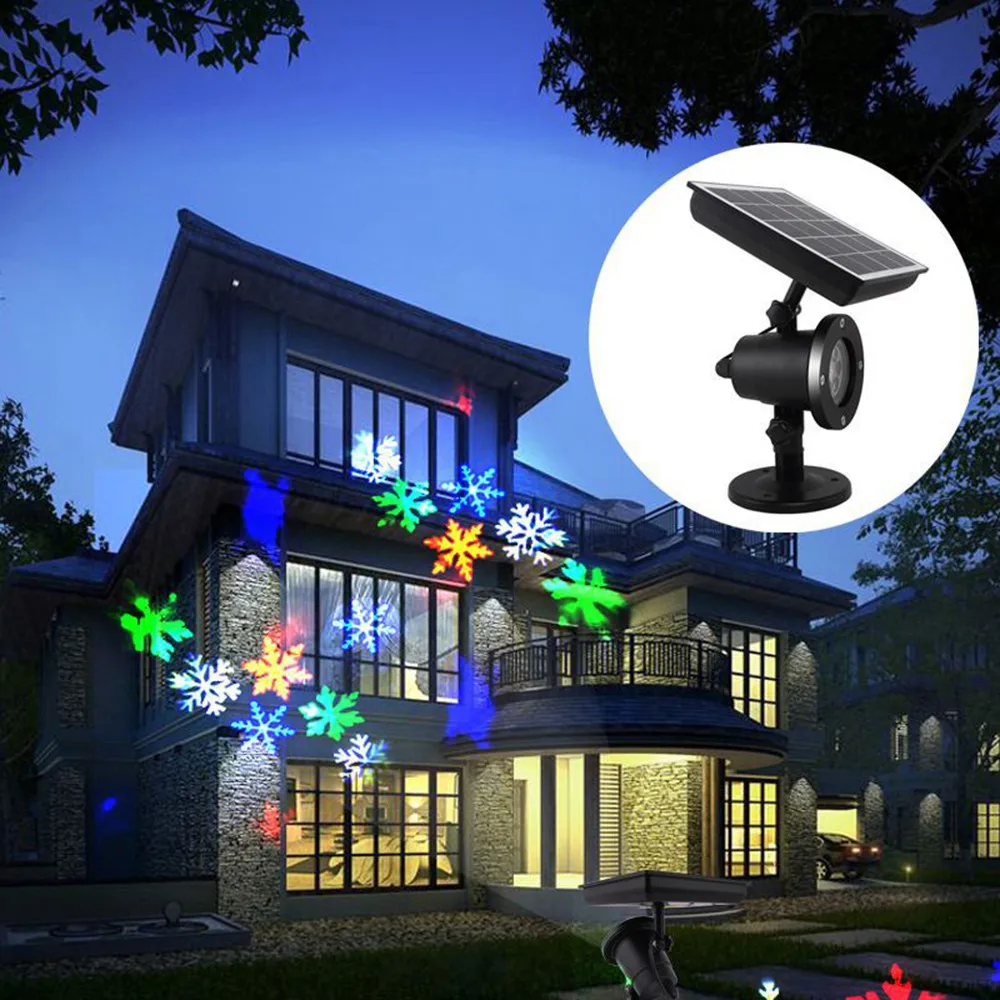 

Solar Christmas Snowflake Laser Disco Light IP65 Outdoor Moving Snowfall Laser Projector Lamp For New Year Party Wedding Decor