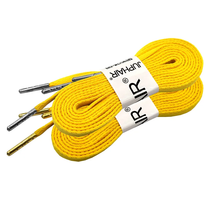 03 Yellow 2 пары плоских хлопковых шнурки для кроссовок с металлическими наконечниками, брендовые высококачественные шнурки для Спортивных Походов, белые шнурки для обуви 80 см 120 см - Цвет: 03 Yellow