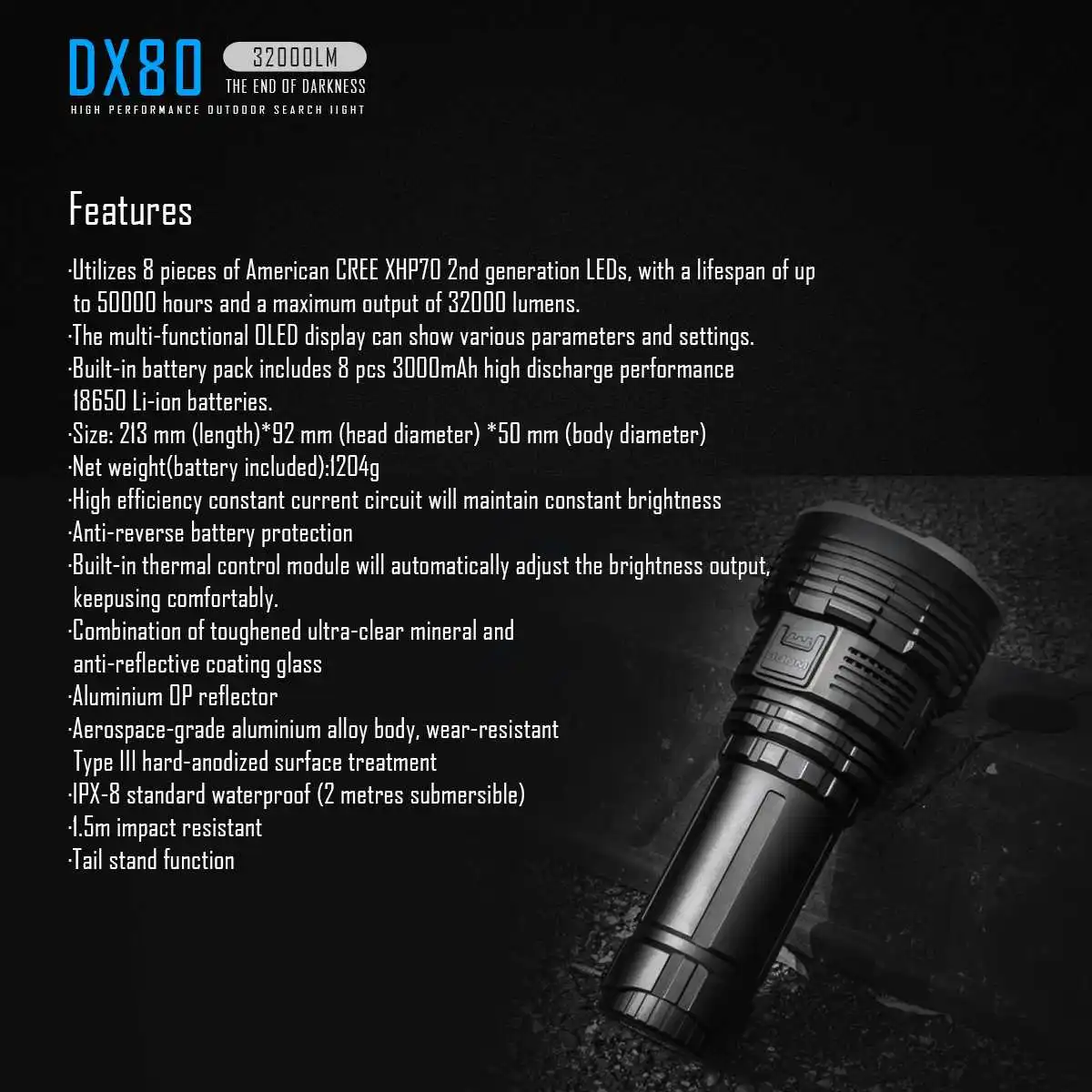 IMALENT DX80 8x XHP70.2 32000LM супер-яркий светодиодный фонарь для поиска, 806 м, фонарь для кемпинга, фонарь, охотничий прожектор