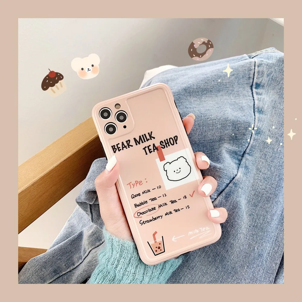 

Fashionable milk tea sticky notes with fine holes case For iPhone 11 Pro Max XR XS Max XS 7 8 plus 6 6s 6splus for women