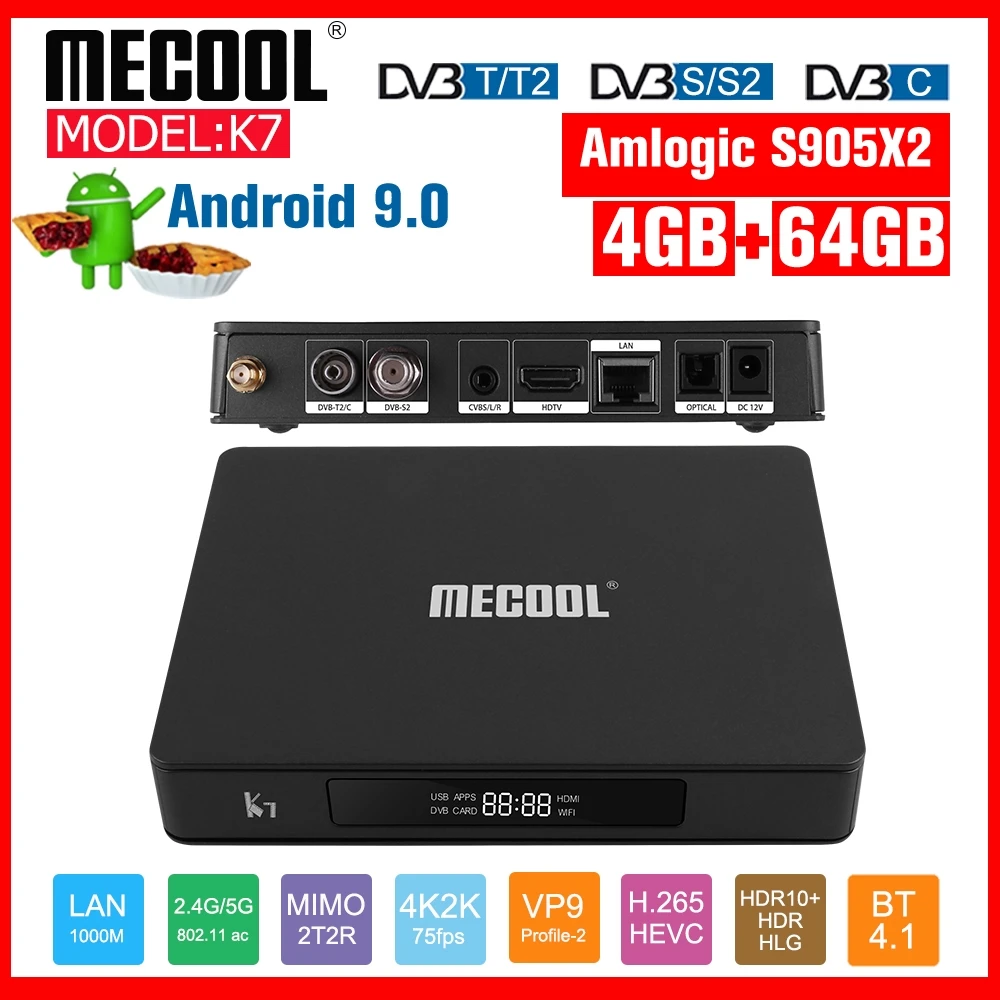 ТВ приставка MECOOL Smart TV K7 Andriod9.0 с Bluetooth 4 1 2 4/4G DDR4 + 64G Amlogic S905X2 Wi Fi Youtube|ТВ-приставки и