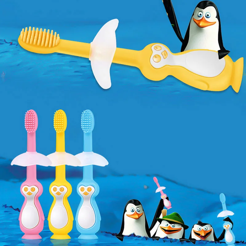 Милый детский очиститель в форме пингвина, мягкая силиконовая щетка для обучения детей, уход за зубами, Детские щетки для От 1 до 3 лет