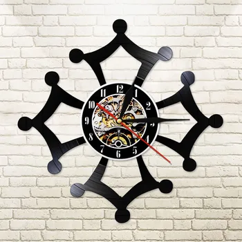 

Croix Occitane Vintage Vinyl LP Record Wall Clock Occitania Symbol Quartz Clock Quiet Sweep Watch with LED Backlight Mood Lamp