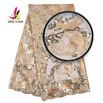 

New Design French Tulle Mesh Lace Fabric With Embroidered leaves 2019 High Quality African Net Lace Fabric With Sequins AMY3027B