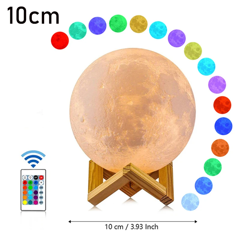 Rodanny 16 Colors Moon Lamp USB Rechargeable Touch Change Remote 3D Print Light for Home Decorion Children Gift wall night light Night Lights