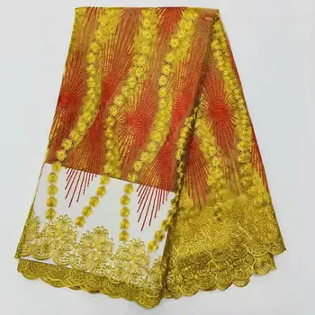 

Latest African Lace Fabric 2020 High Quality Mesh Lace With 3 d flower stones Nigerian Lace Fabrics For Wedding Dress 5 Yards