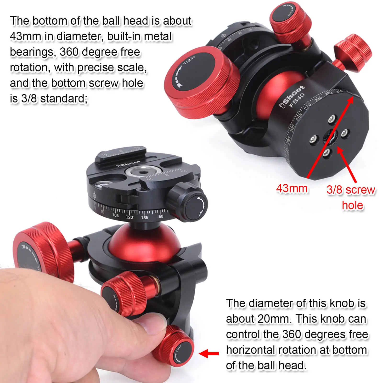 360 Tripod Panoramic Ball Head with Quick Release Clamp for Canon Sony Nikon DSLR Camera, Monopod, Slider, Camcorder, Tripod