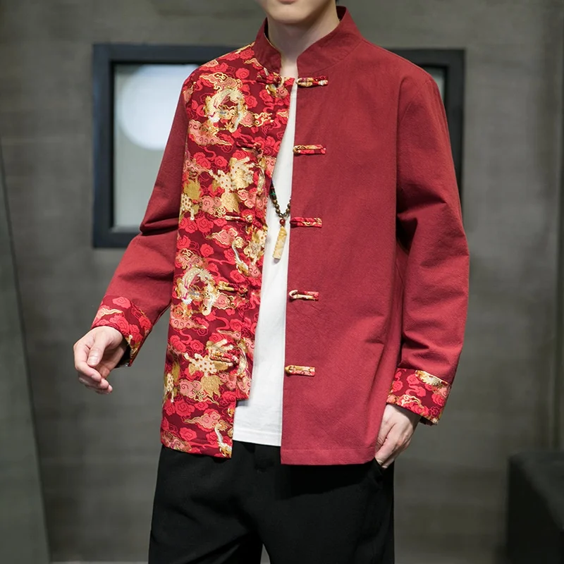 

Traditional Chinese Style Shirt Print Hanfu Men Blouse Tang Suit Men Kung Fu Clothes Tops Jacket Cheongsam New Year Coats V2280