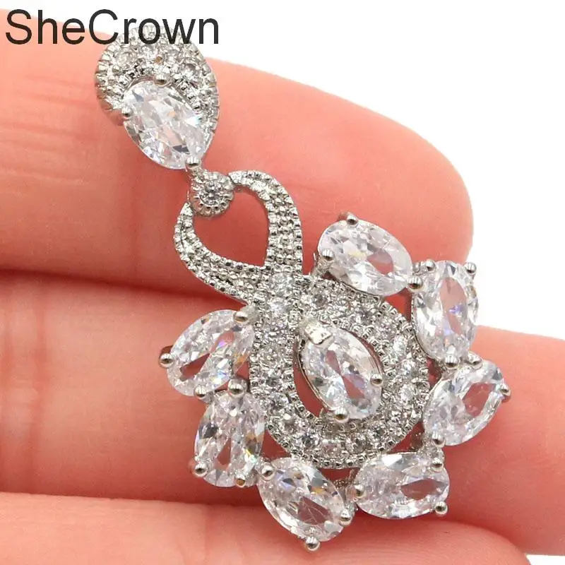 

34x21mm Charming White Sapphire CZ Woman's Present Silver Pendant