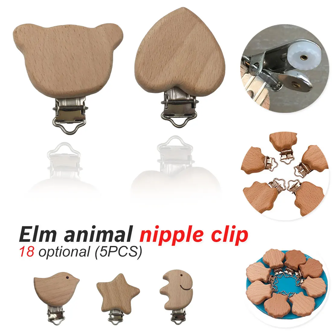 

DIY Preferred 5PCs Nipple Chain Accessories BPA Free Cute Modelling Beech Pacifier Clip Small Elephant Heart-shaped Baby