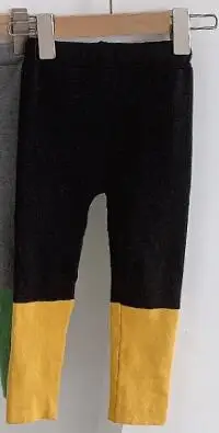 black yellow Зимние шерстяные вязаные лоскутные леггинсы для маленьких девочек г. Детские теплые 4 цвета с буквенным принтом - Цвет: black yellow