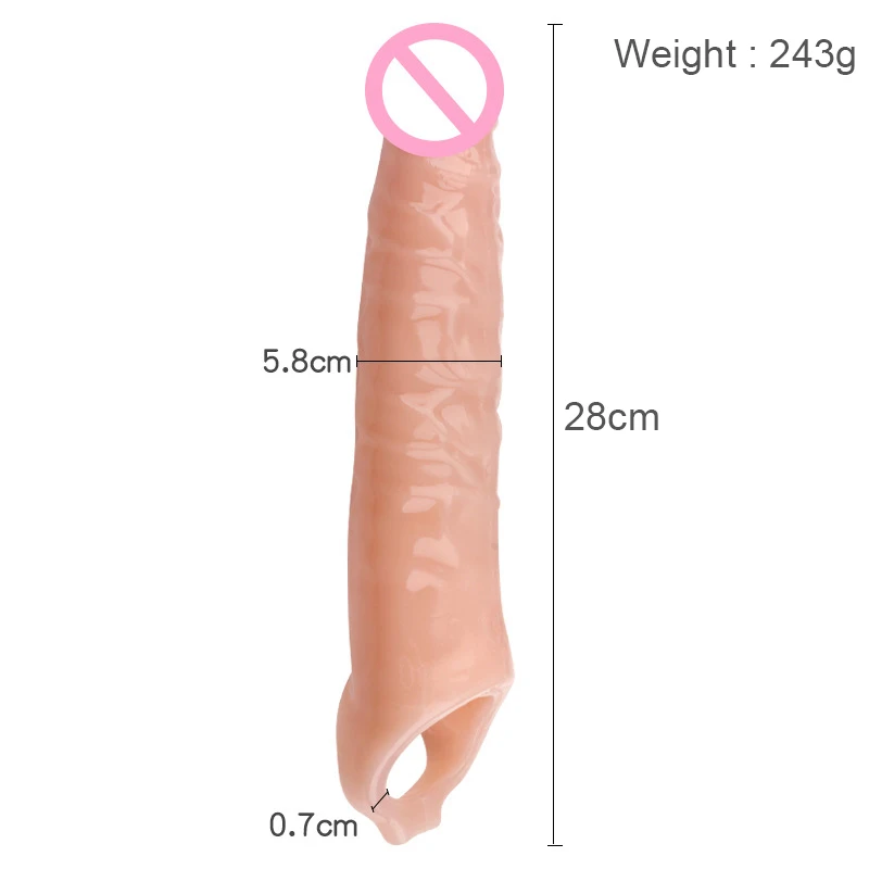 Penis sleeve Penis condom Penis enlargement 28CM Huge Penis Enlargement Extender Condoms Realistic Penis Extension Sleeve Reusable Condom Cock Ring Sex Toys Men