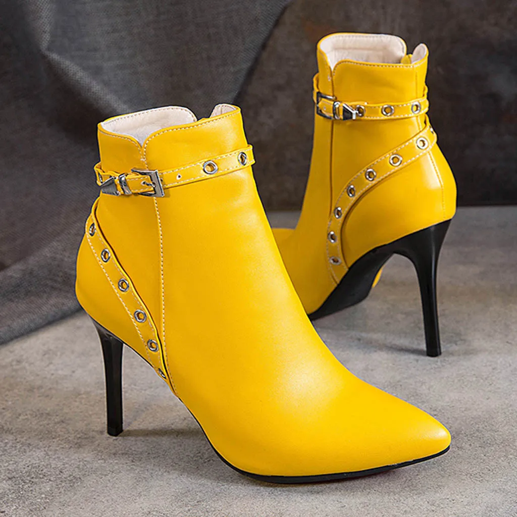 Fashion Rivet Boots Women Casual Pointed Toe Thick Heel Shoes Waterproof Platform High Booties Ladies Solid Zipper | Обувь