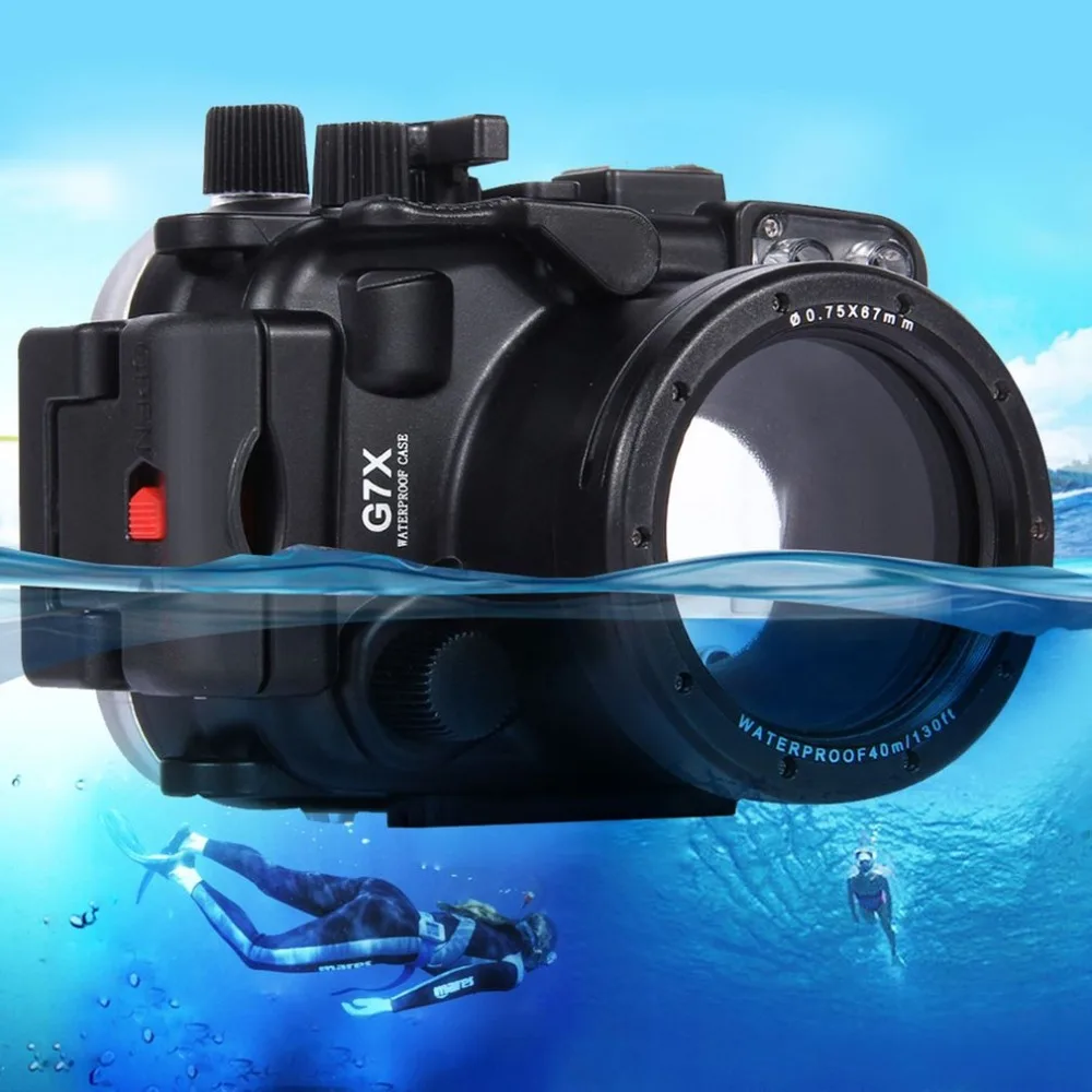 PULUZ 40m Underwater Depth Diving Case Waterproof Camera Housing for Canon G7 X Black Lightweight Protective Cover