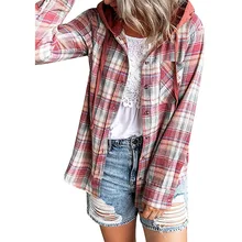 

women's 2021 autumn winter y2k new plaid Oversized hoodie single-breasted button casual shirt Hoodies Woman clothes