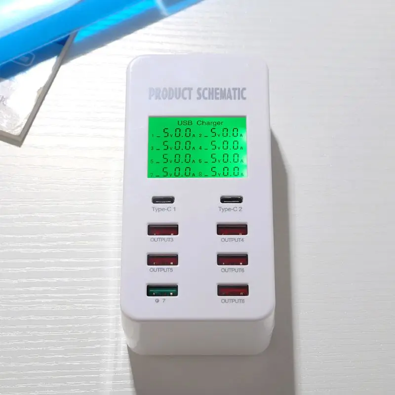 5V7A 8 портов USB быстрое зарядное устройство USB 3,0 Тип C ЖК-дисплей зарядка смарт-устройство для iPhone iPad samsung huawei блок питания