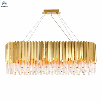 

Luxury Living Room Plate Gold 304 Steel Led Pendant Lights Lustre K9 Crystal Hanging Lamp Luminaria Led Suspend Lamp Led Lampras