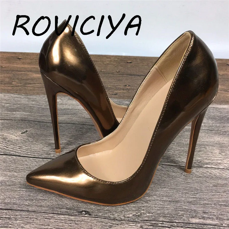 entrada Buscar Ruina ROVICIYA-zapatos de tacón alto de charol para mujer, calzado femenino de  marca exclusiva, color bronce, 10cm, 12cm, QP027 _ - AliExpress Mobile