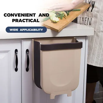 

1PC Folding Waste Bin Kitchen Cabinet Door Hanging Trash Bin Trash Can Wall Mounted Trashcan for Bathroom Toilet Waste Storage