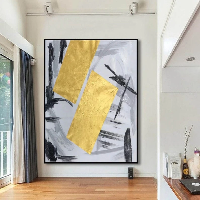 Oversized Wall Art Canvas Gold Abstract Painting Original Large Very