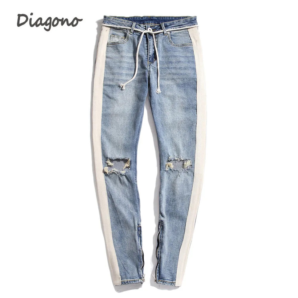 Men's wear new holes cut bar zipper trousers legs, men's small feet jeans