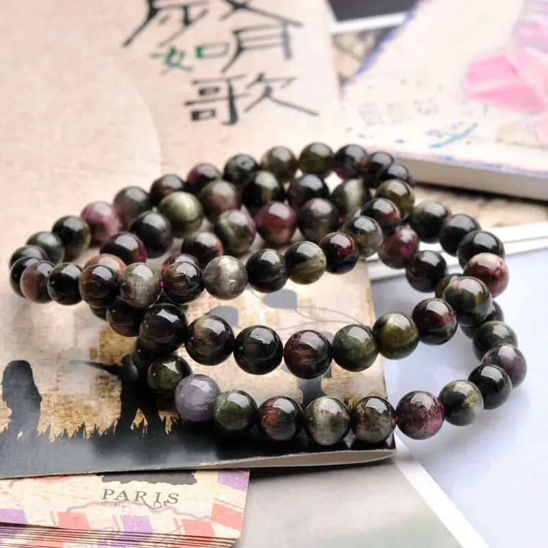 

7-8 Mm Brazil Cat's Eye Colorful Tourmaline round Beads Bracelets Boutique Preserving 60 Days