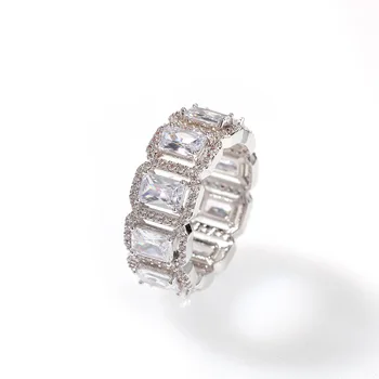 

Hip Hop Men Gold Color Ring Hollow Rectangle Zircon Ring Tail Ring Ice Out Cuban Ring Hip Hop For Men