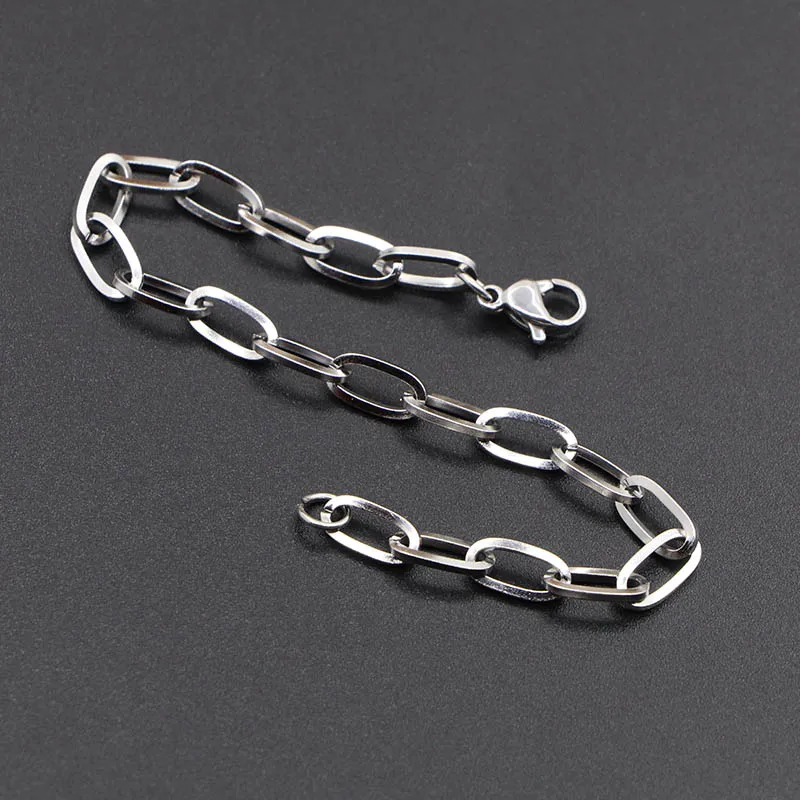 Bracelet Jewelry 3.7-4.7mm Long Cross Square Rolo Cable Stainless Steel Link Chain Steel Color Vintage for Women Unisex