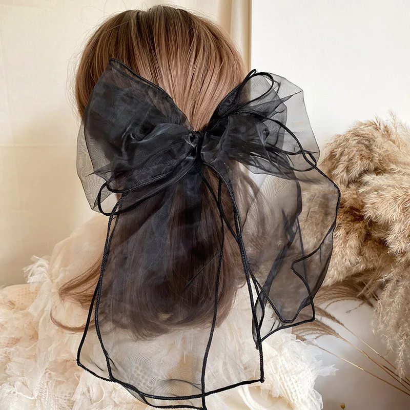 New Fashion Woman Organza Solid Big Bow Hairpins Hair Accessories Girls Hair Clips Headwear Ornaments Bowknot Barrettes Headwear