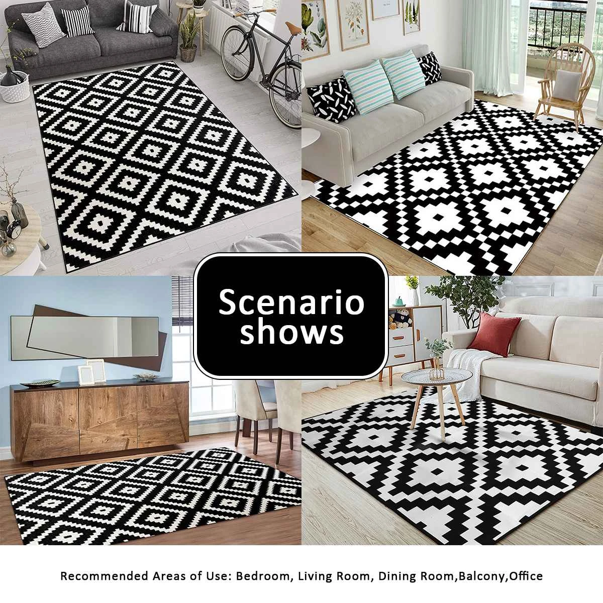 de diseño moderno para sala de estar, tapete con patrón geométrico cuadrado blanco negro, a prueba de polvo, para decoración de habitación|Alfombra| AliExpress